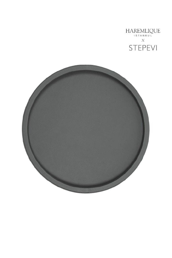 Small Round Faux Leather Tray | Gray
