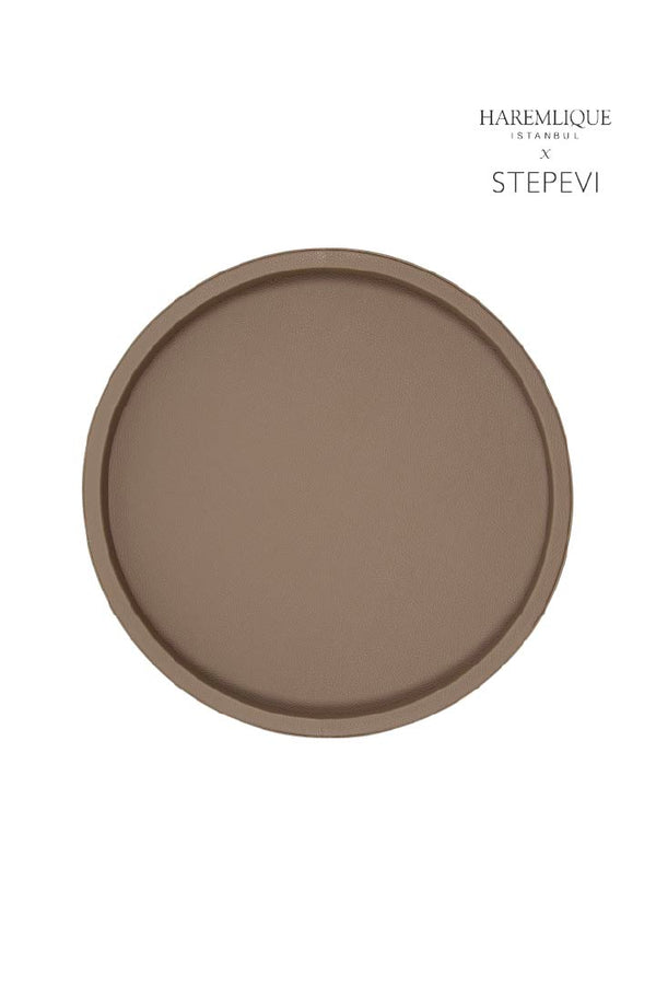 Small Round Faux Leather Tray | Brown