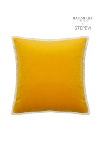 Square Cushion | Yellow & Cream - Velvet