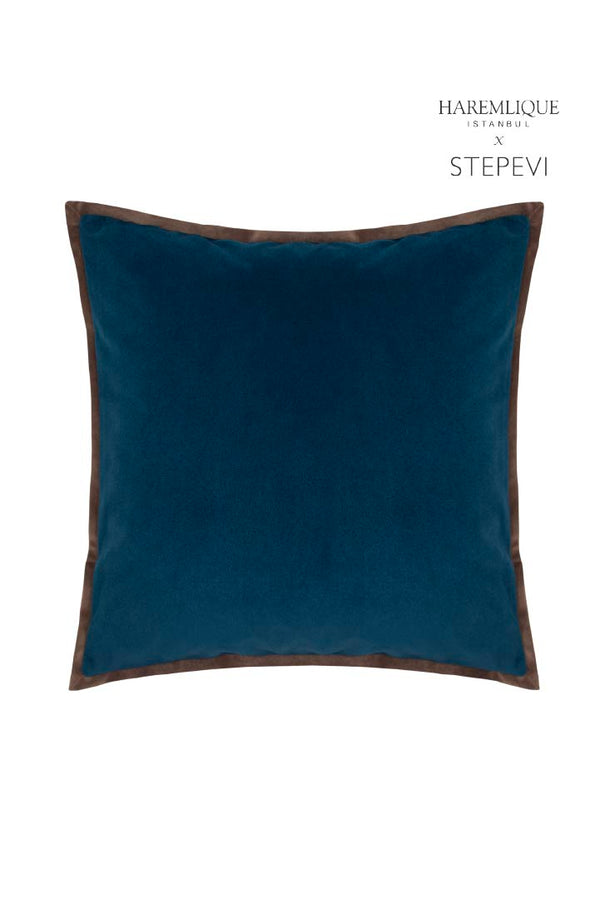 Square Cushion | Navy & Brown - Velvet