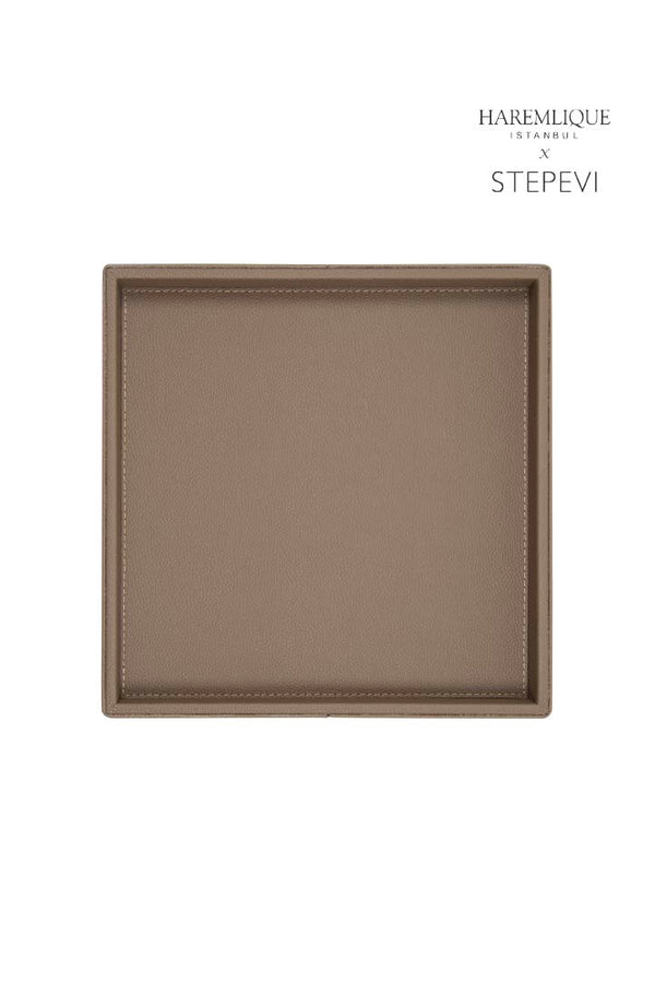 Medium Square Faux Leather Tray | Brown