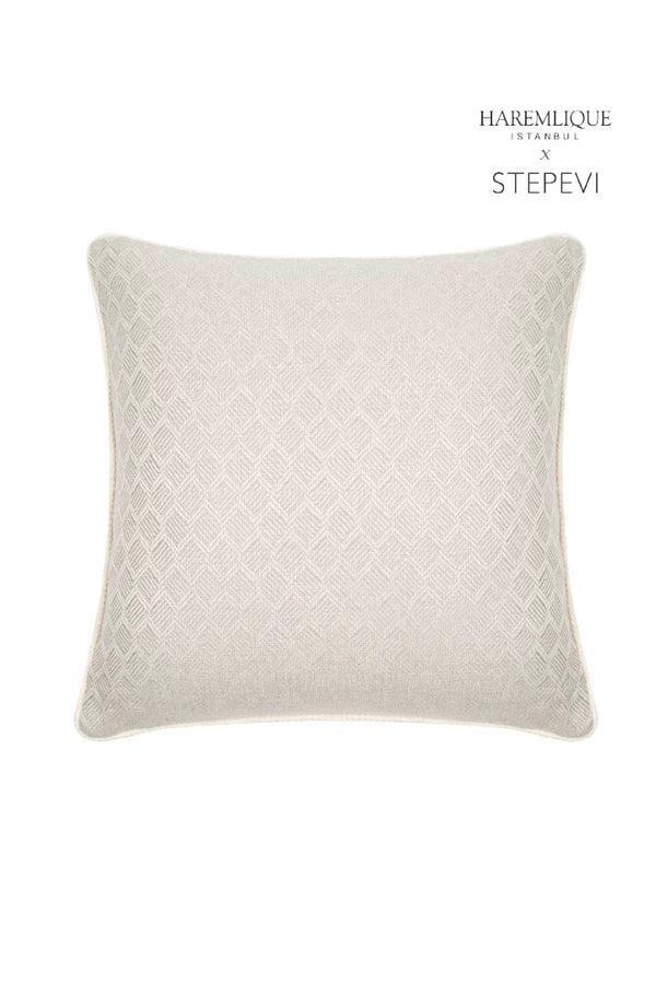 Square Cushion | Gray & Cream - Woven Fabric