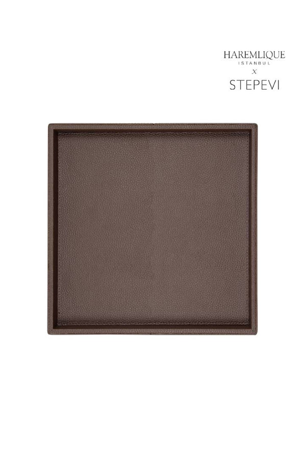 Medium Square Faux Leather Tray | Dark Brown