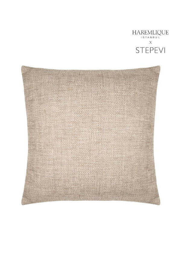 Dualsided Square Cushion | Taupe & Brown - Fabric & Faux Leather