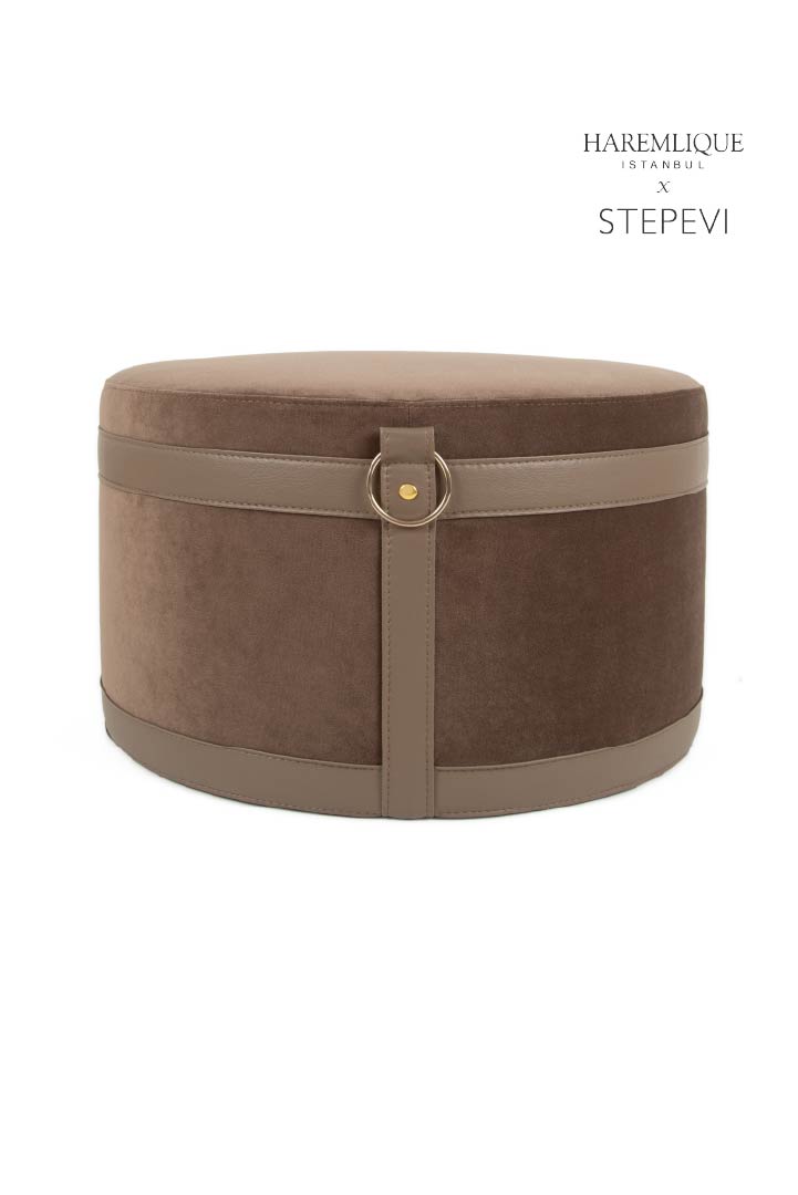 Velvet Ottoman | Brown & Brown