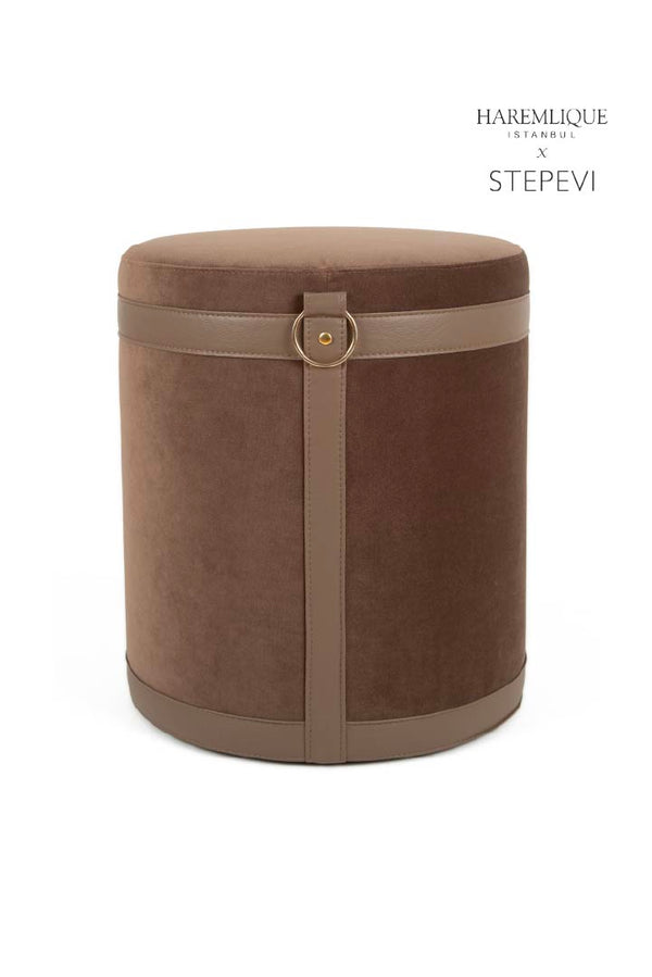 Velvet Ottoman | Brown & Brown
