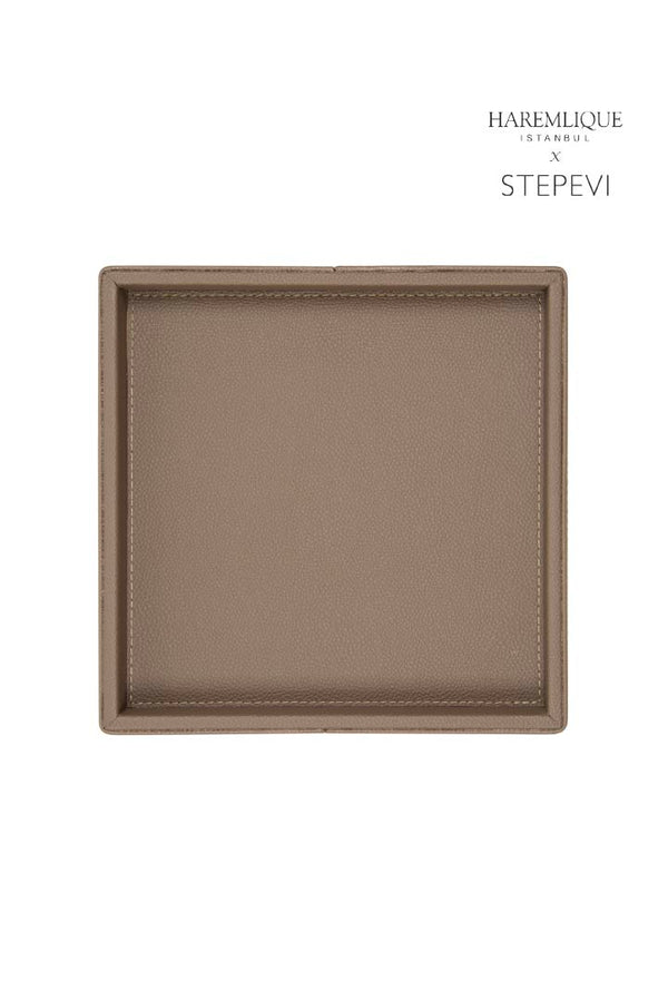 Small Square Faux Leather Tray | Brown