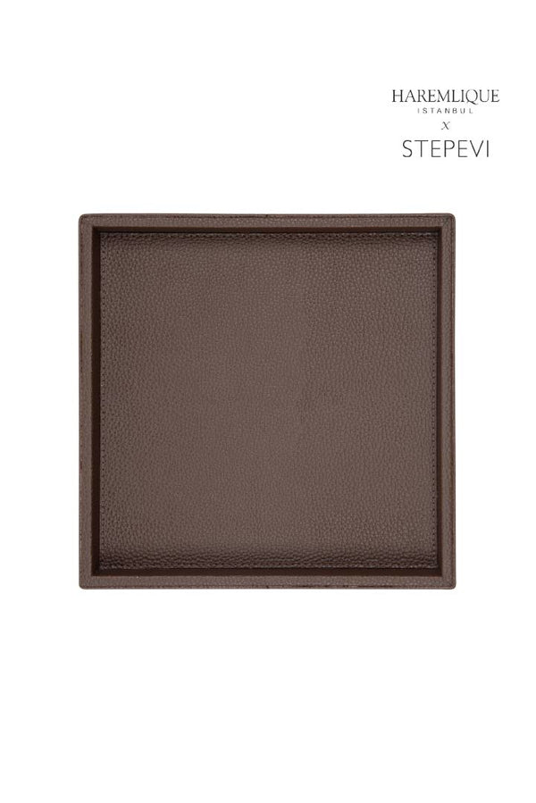 Small Square Faux Leather Tray | Dark Brown