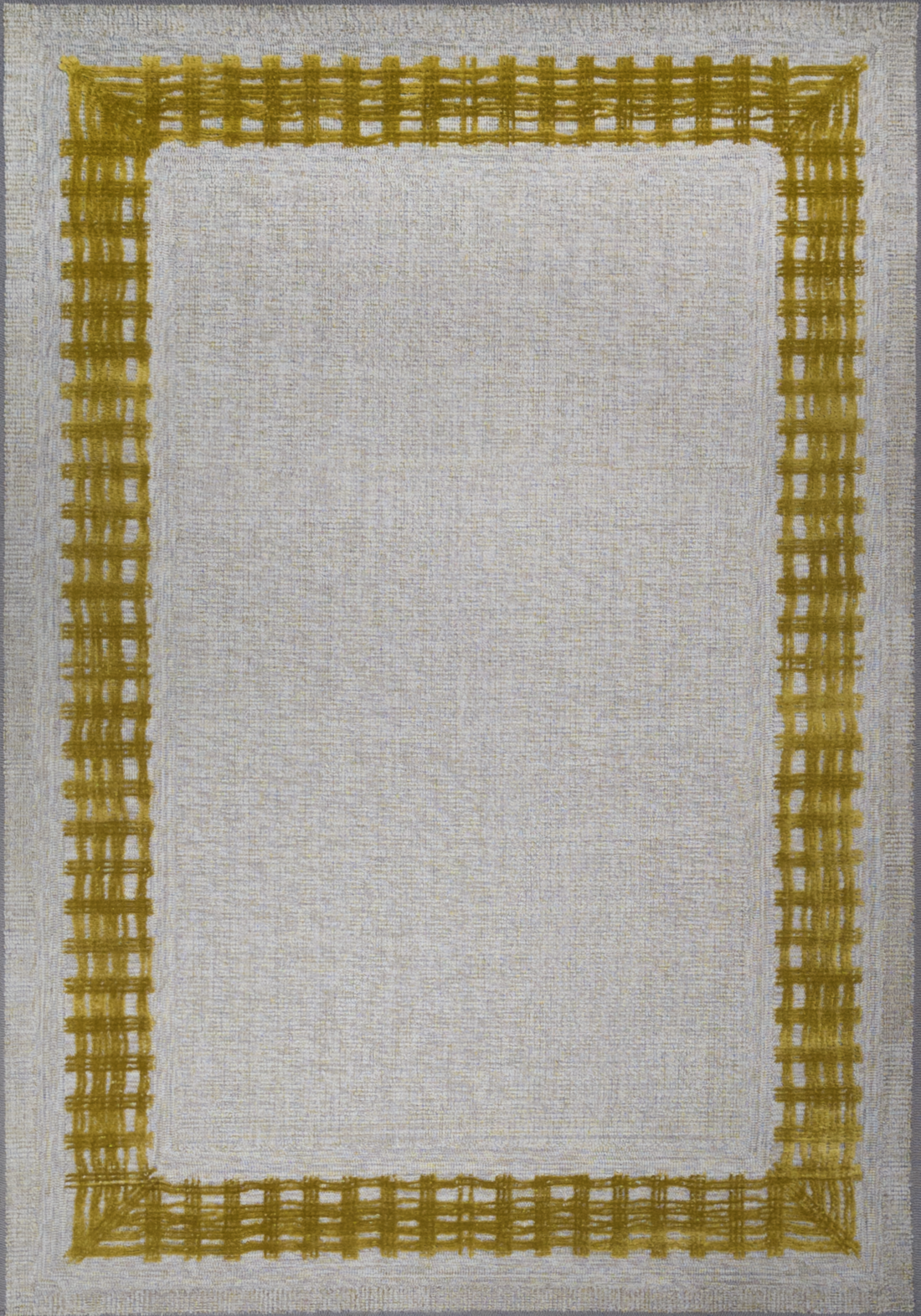 Close-up of the Framework rug in yellow, showcasing its textured weave and border details. thumbnail_1