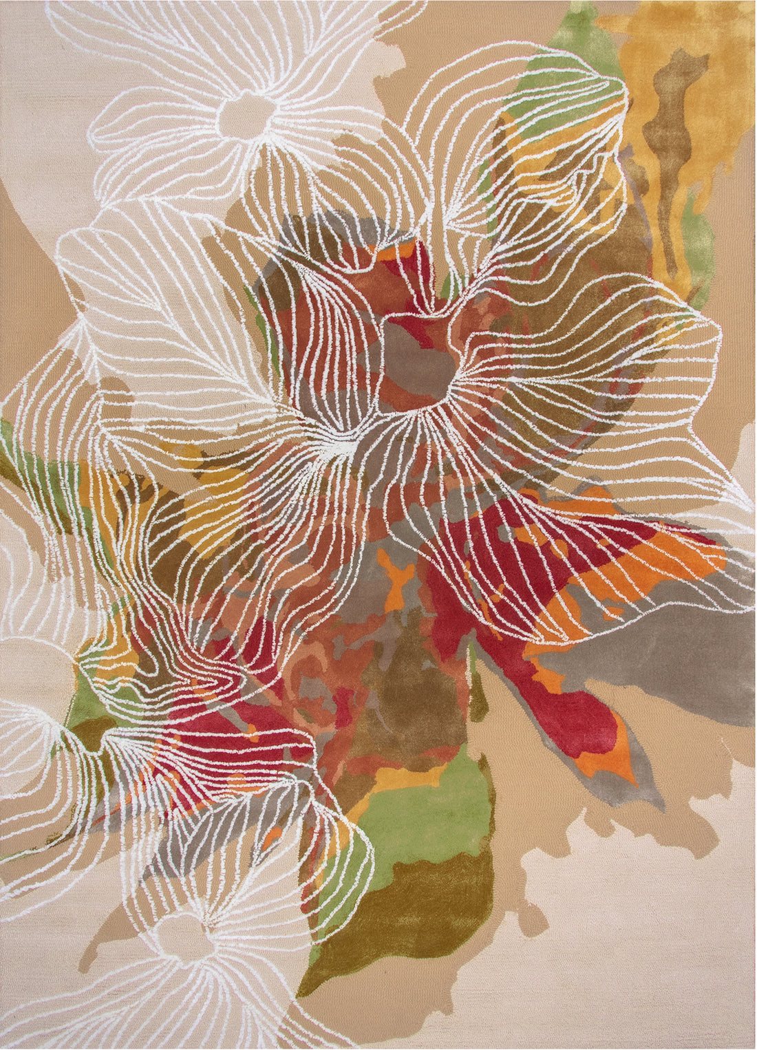 Floral rug showcasing the Lily - Gold design, highlighting its textured surface and abstract botanical pattern. thumbnail_1