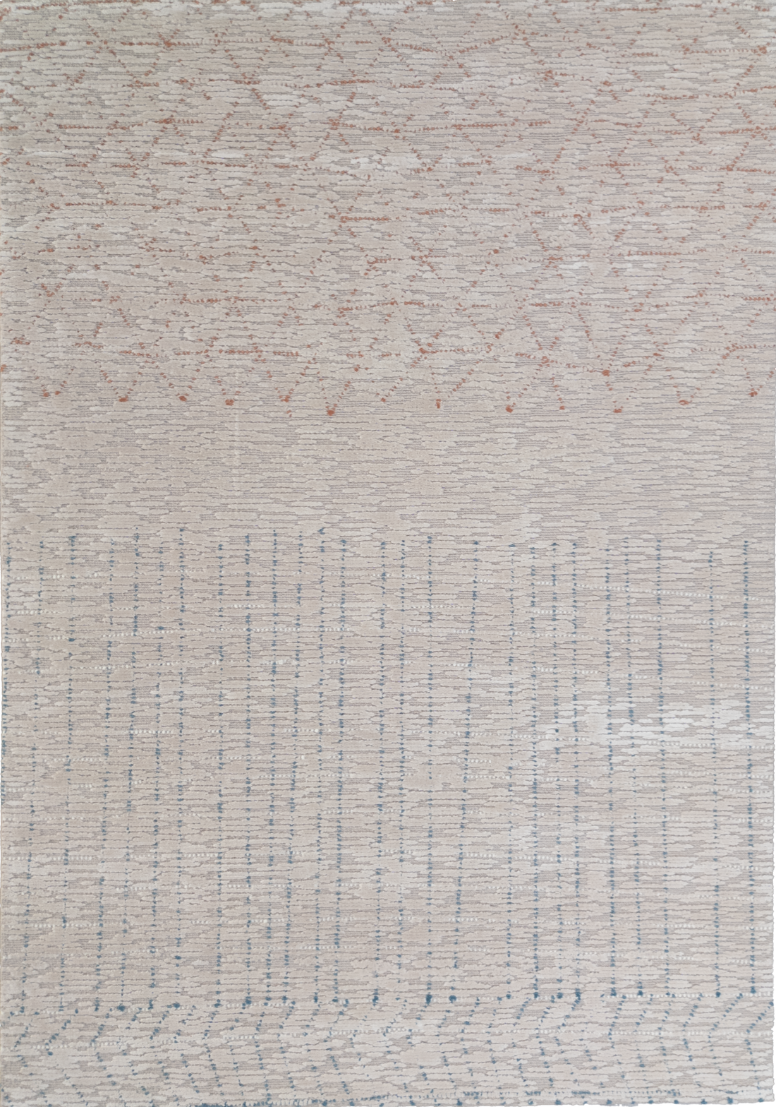 Close-up of the Nomad blue rug, showcasing its subtle geometric pattern and soft, textured weave. thumbnail_1