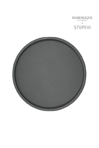 Large Round Faux Leather Tray | Gray