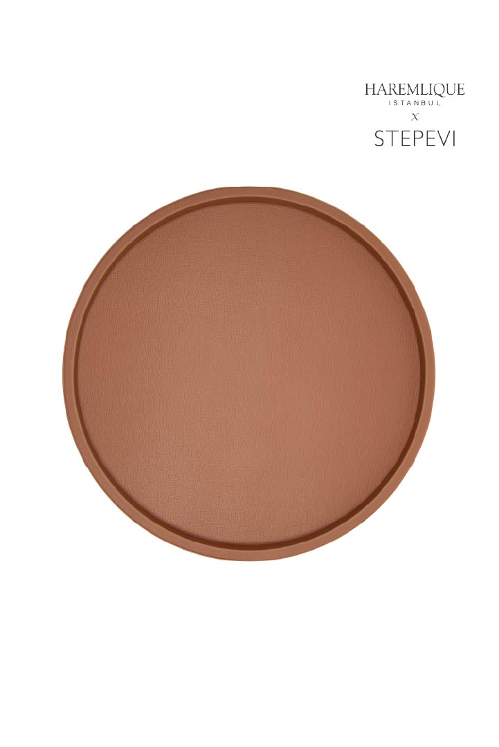 Large Round Faux Leather Tray – Cinnamon