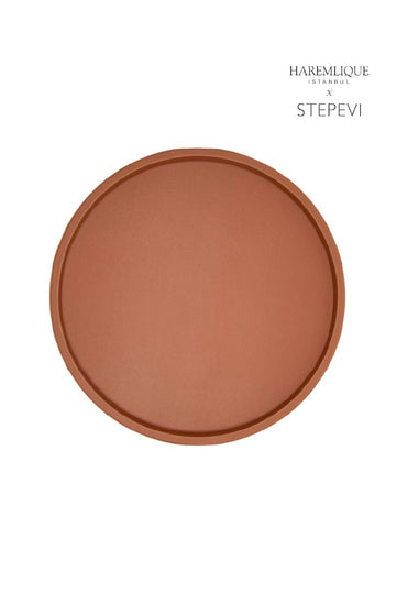 Large Round Faux Leather Tray | Cinnamon