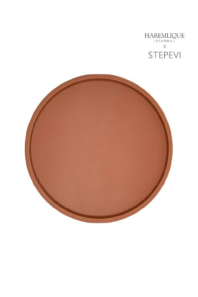Large Round Faux Leather Tray | Cinnamon