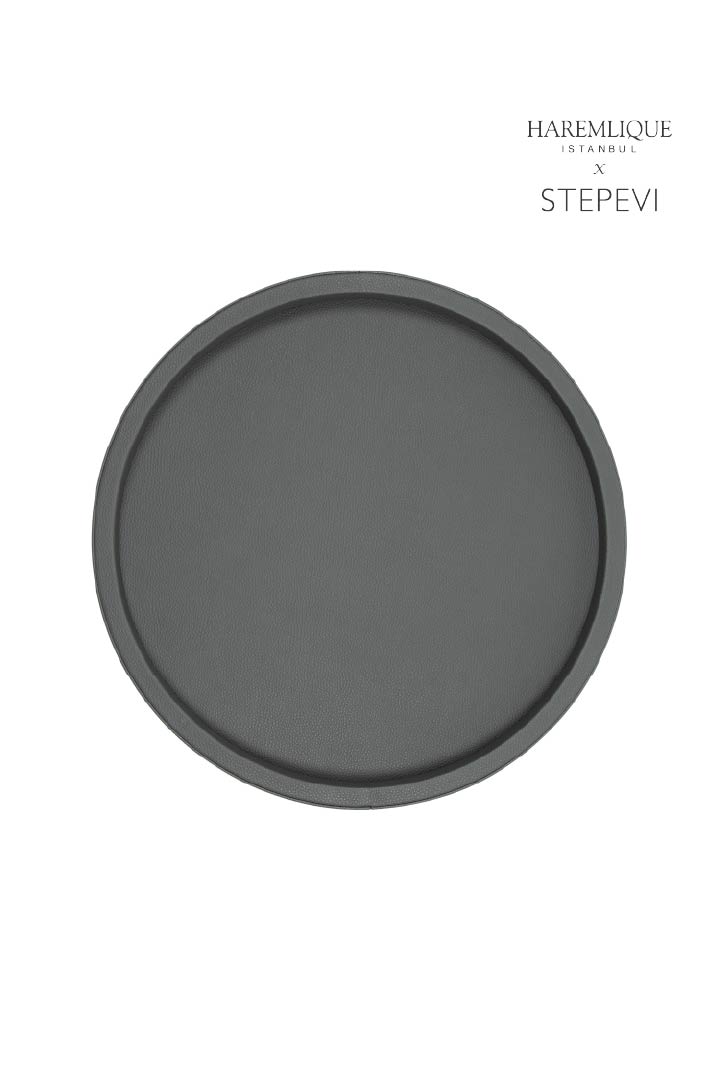 Small Round Faux Leather Tray – Gray