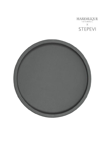 Small Round Faux Leather Tray | Gray