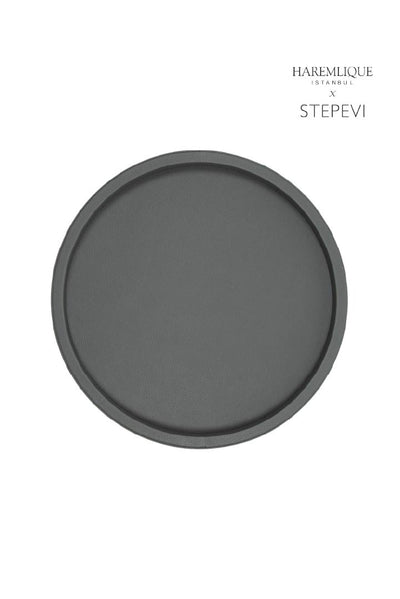 Small Round Faux Leather Tray | Gray