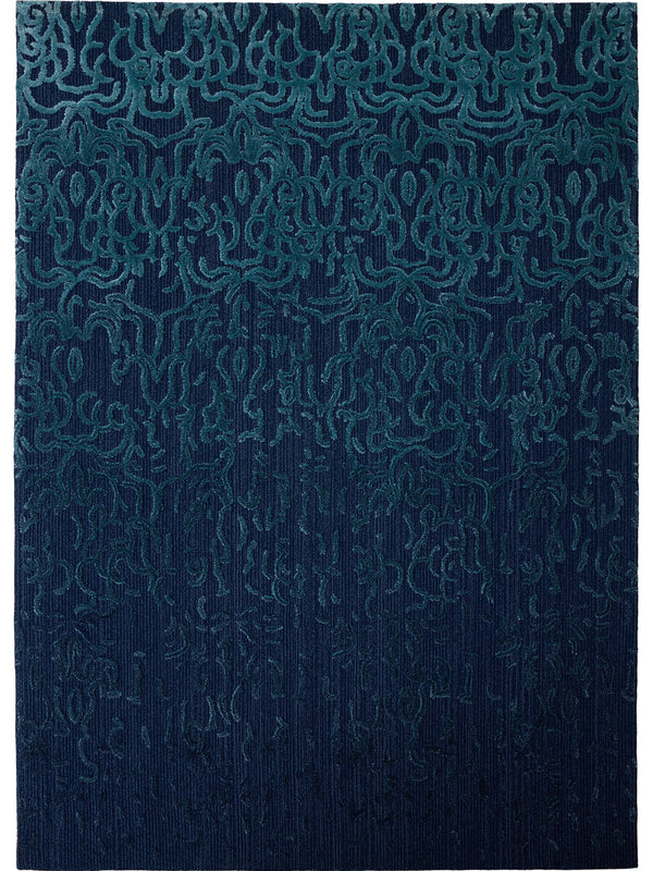 Navy blue textured rug with a subtle pattern on a white background thumbnail_1