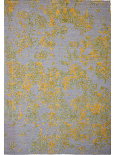 Detailed pattern of the Lace area rug in pebble gray, apple green, and dark gold, showcasing its unique texture. thumbnail_1
