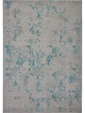 Alfombra con motivos florales y detalles en azul sobre fondo beige thumbnail_1