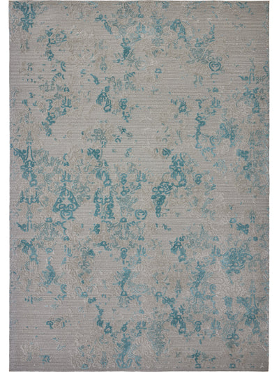 Floral patterned rug with blue accents on a beige background thumbnail_1