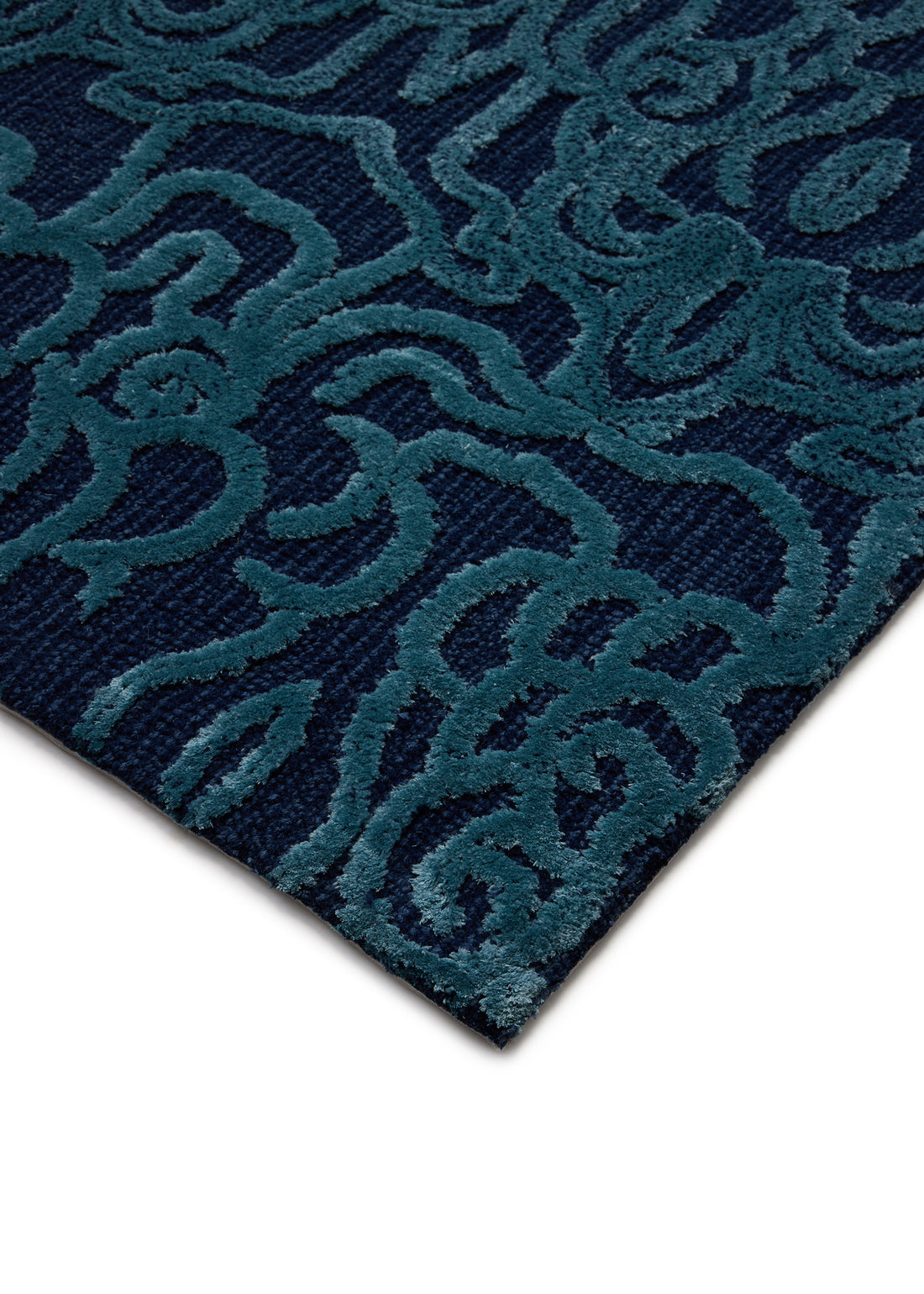 Navy blue textured rug with a subtle pattern on a white background thumbnail_1