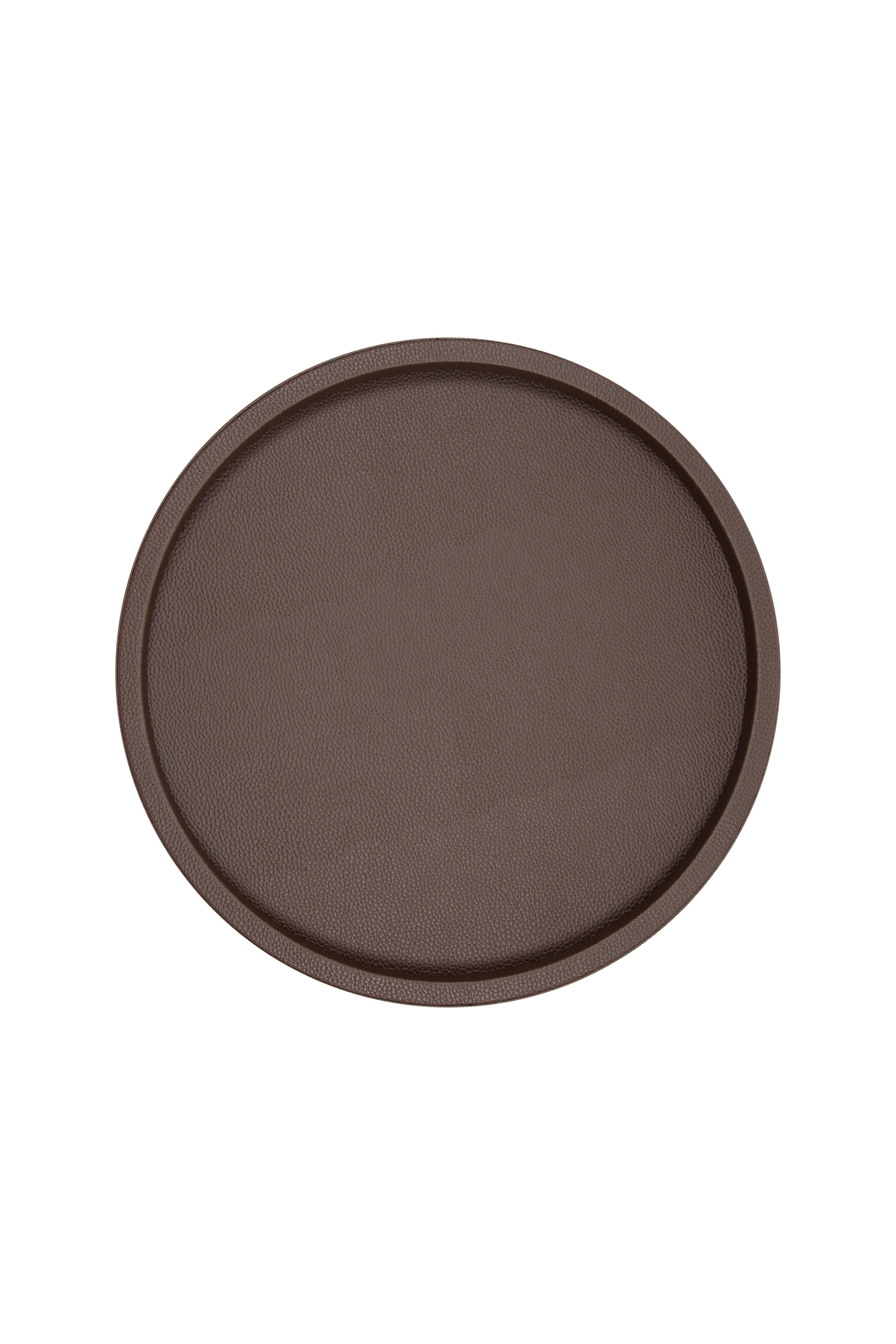 Small Round Leather Tray – Dark Brown