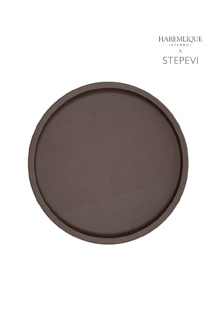Small Round Faux Leather Tray – Dark Brown