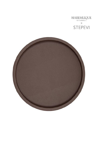 Small Round Faux Leather Tray | Dark Brown