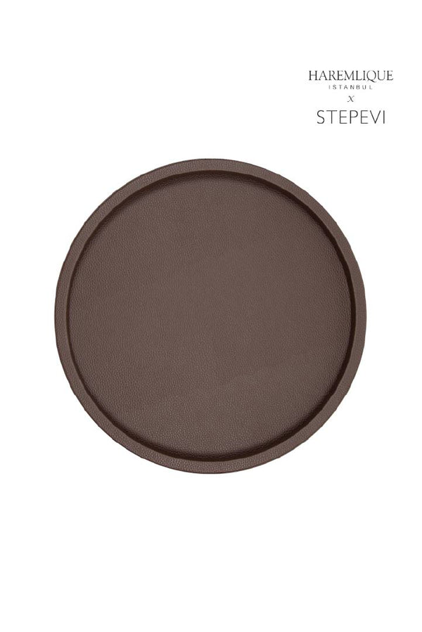 Small Round Faux Leather Tray | Dark Brown