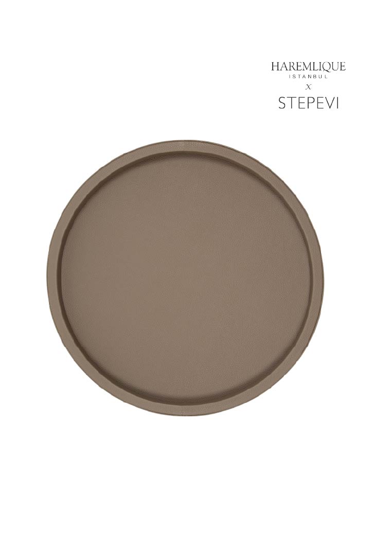 Small Round Faux Leather Tray – Brown
