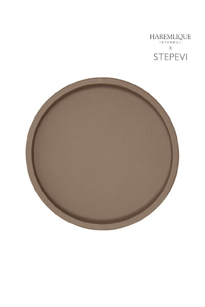 Small Round Faux Leather Tray | Brown