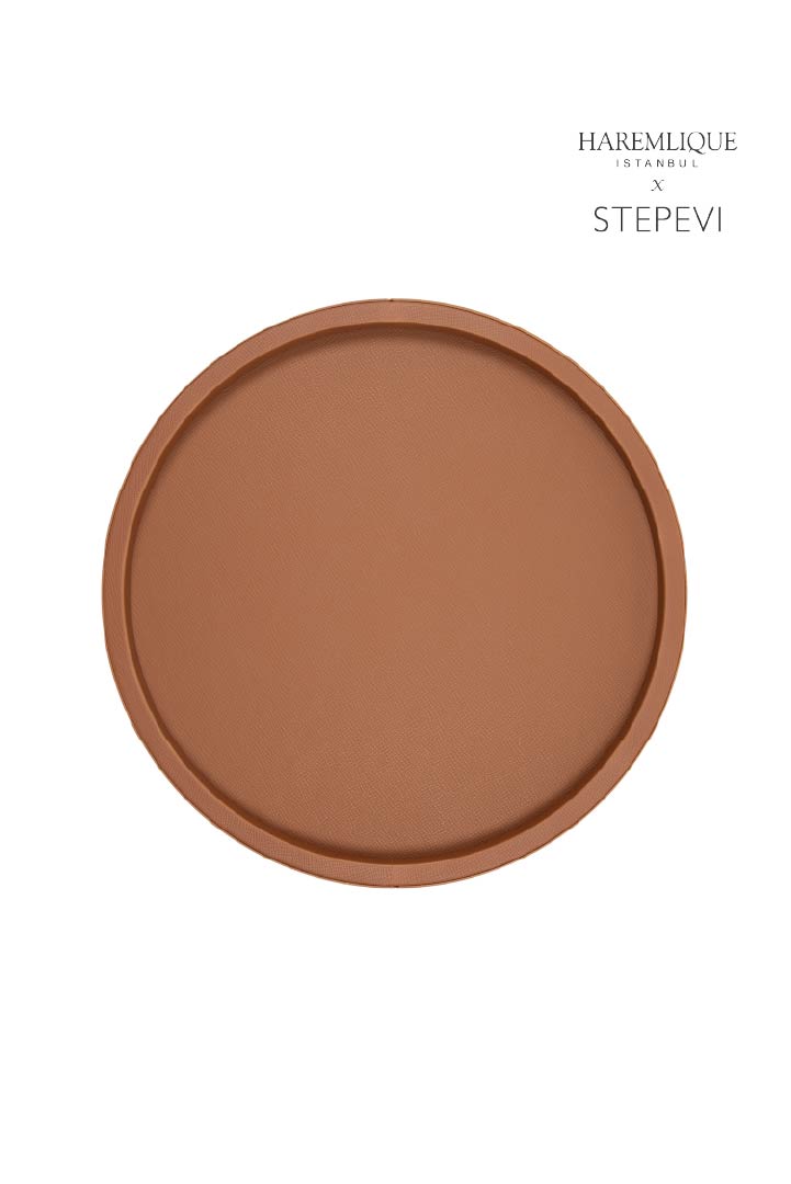 Small Round Faux Leather Tray – Cinnamon