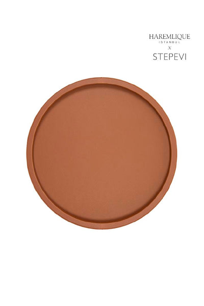 Small Round Faux Leather Tray | Cinnamon