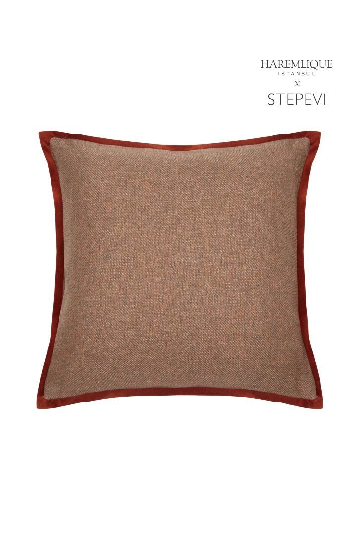 Velvet Piped Woven Square Cushion - Red & Crimson