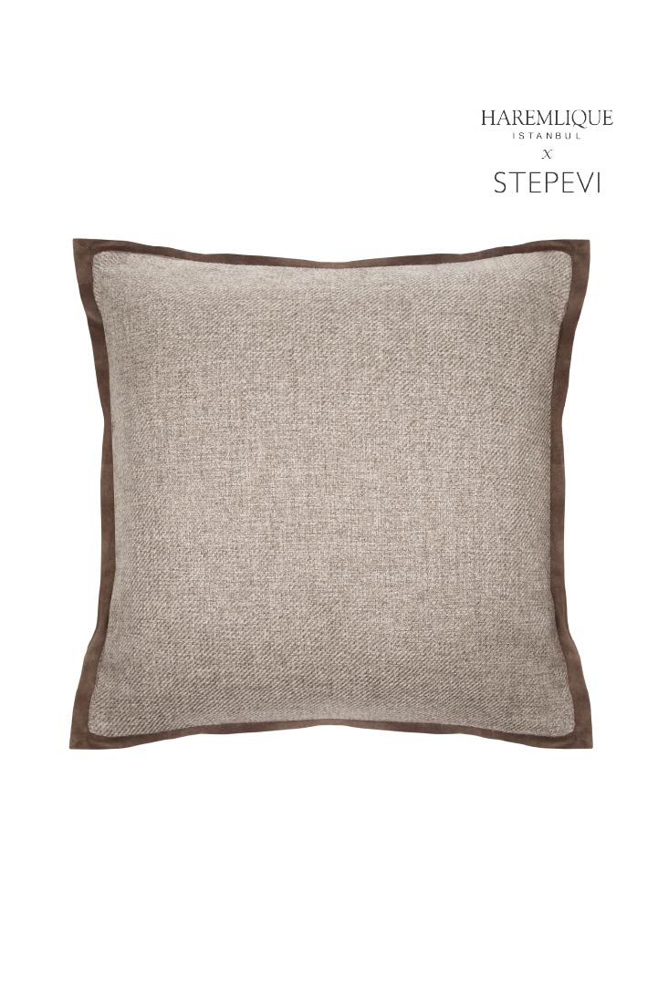 Velvet Piped Woven Square Cushion - Brown & Brown