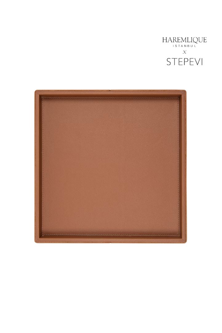 Large Square Faux Leather Tray – Cinnamon