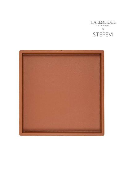 Medium Square Faux Leather Tray | Cinnamon