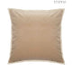 Camel velvet cushion with cream piping detail. HAREMLIQUE ISTANBUL x STEPEVI branding displayed. Elegant home decor accent.