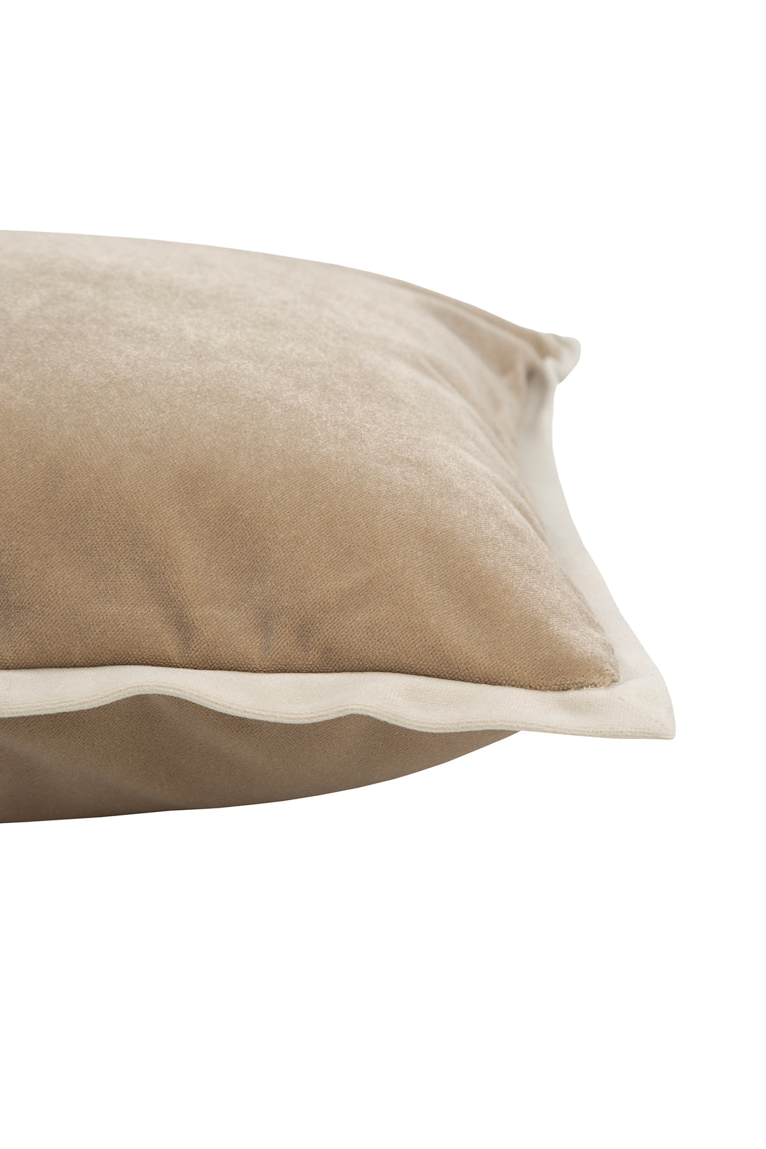 Camel velvet cushion with cream piping detail. HAREMLIQUE ISTANBUL x STEPEVI branding displayed. Elegant home decor accent.