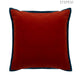 Red velvet square cushion with navy piping detail. HAREMLIQUE ISTANBUL X STEPEVI logo featured, showcasing designer