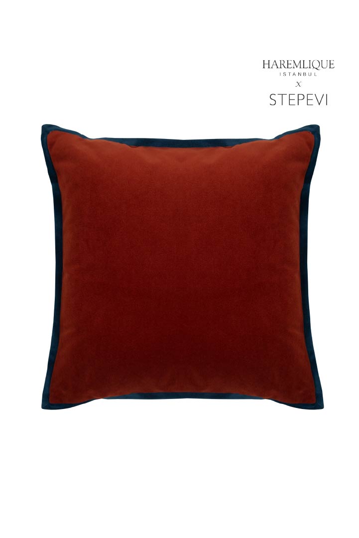 Velvet Piped Square Cushion - Red & Navy