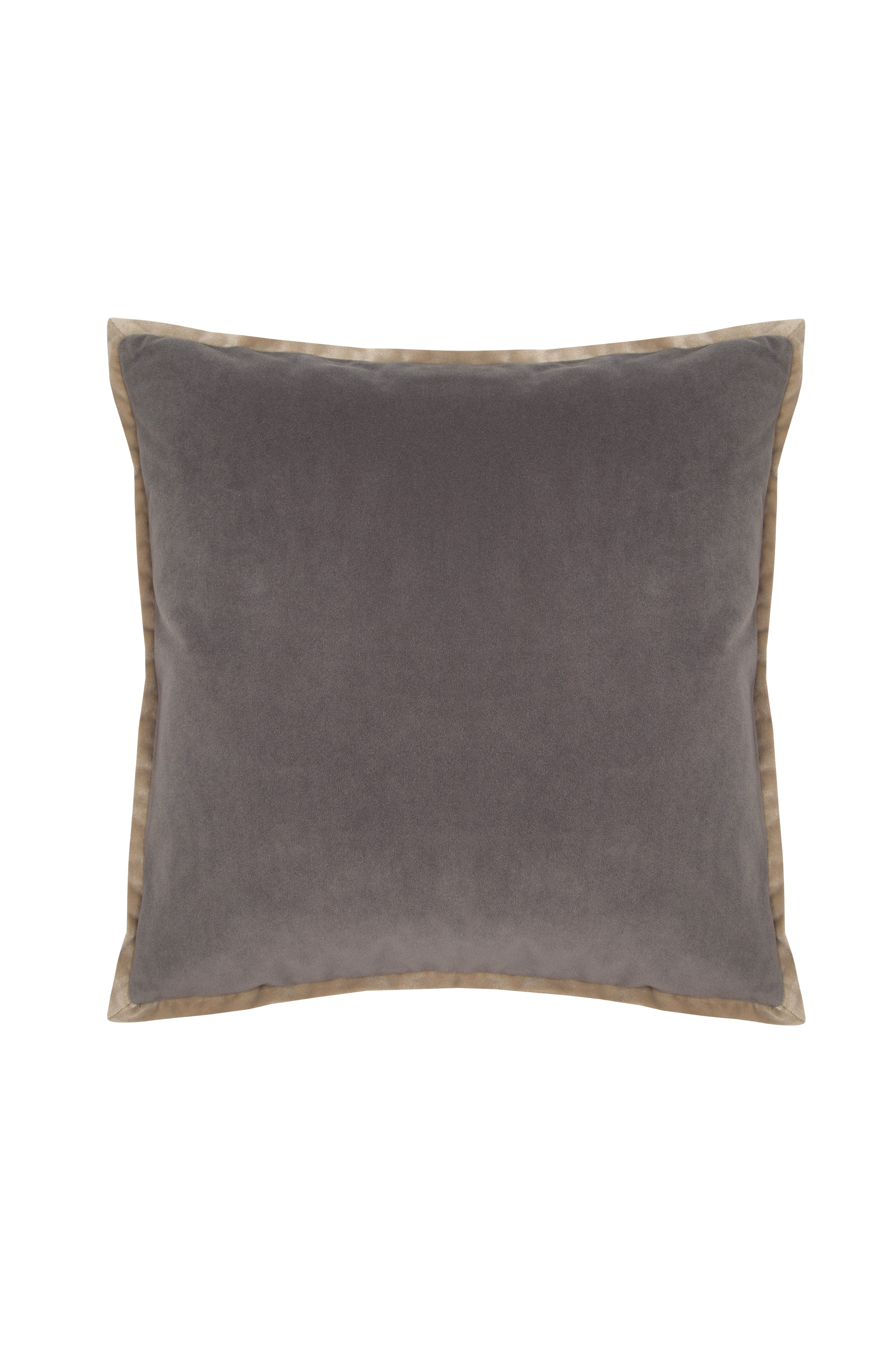 Velvet Piped Square Cushion - Gray & Camel