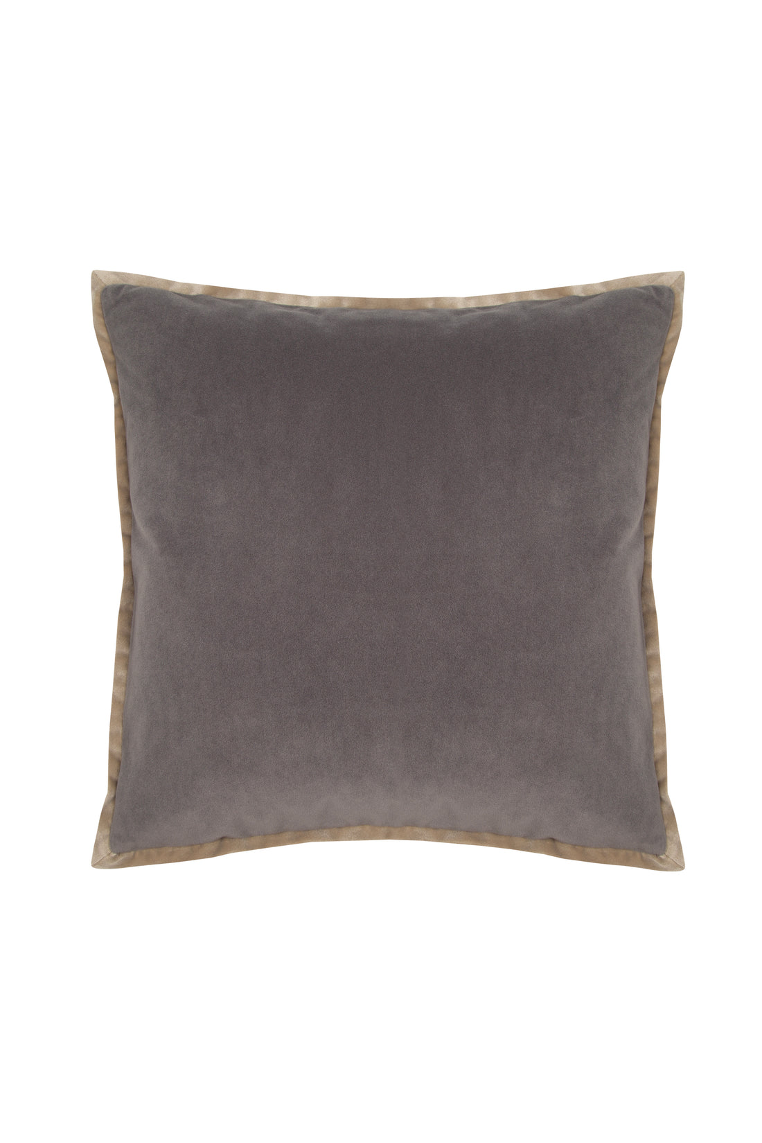 Velvet Piped Square Cushion - Gray & Camel