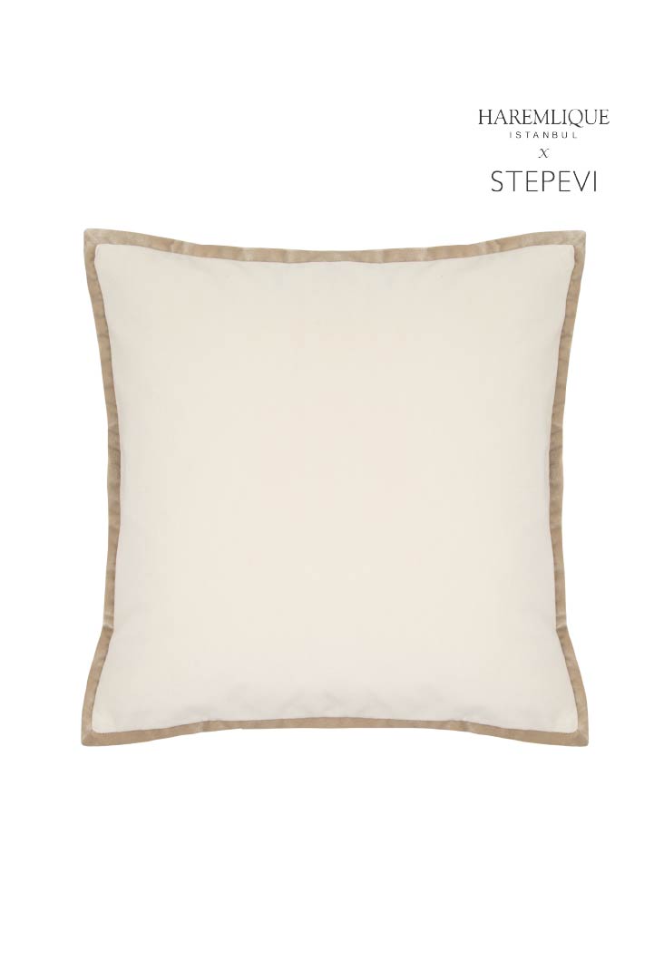 Velvet Piped Square Cushion - Cream & Camel