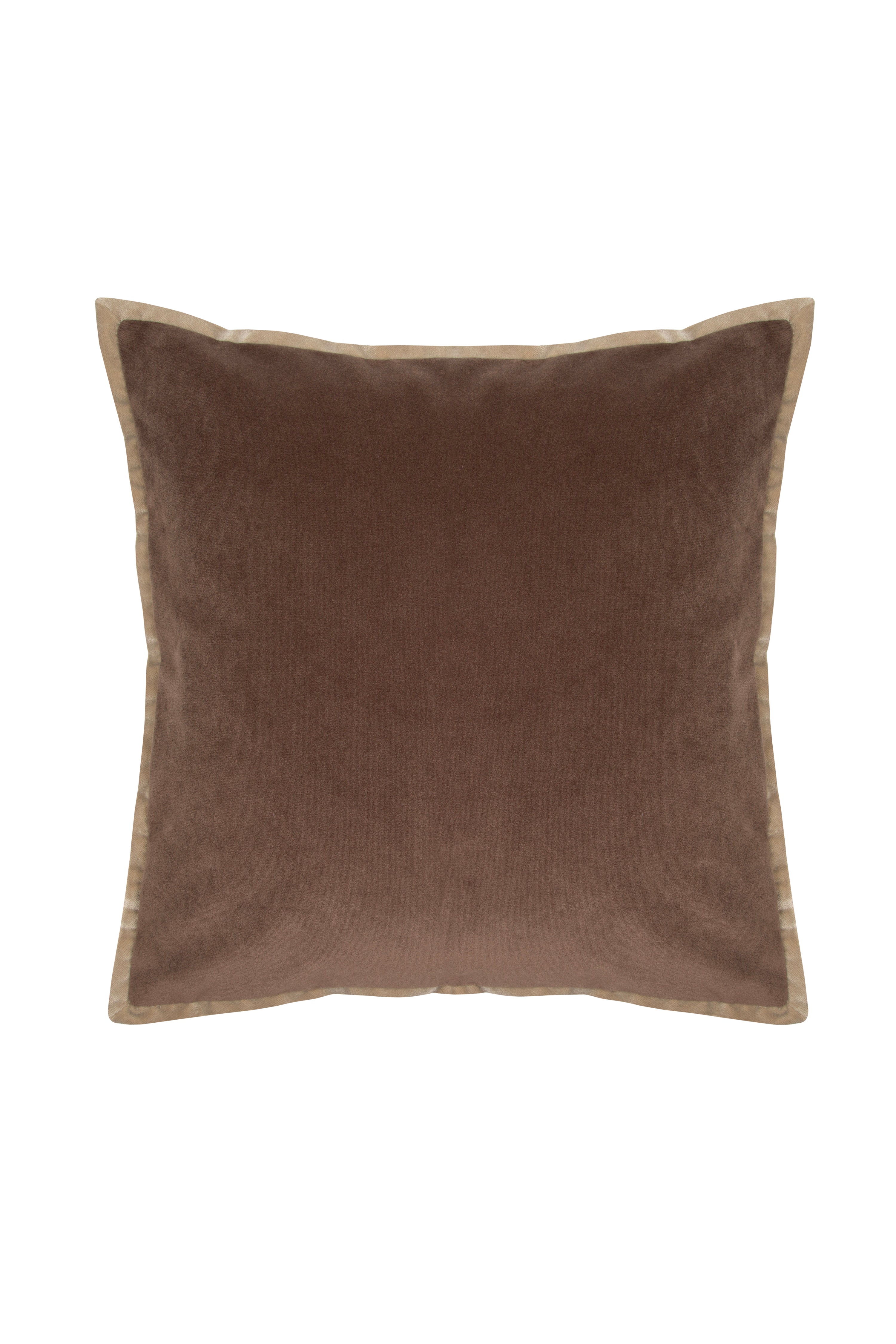 Velvet Piped Square Cushion - Brown & Camel