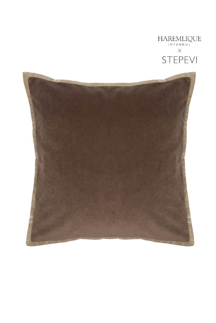 Velvet Piped Square Cushion - Brown & Camel
