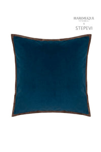 Square Cushion | Navy & Brown - Velvet