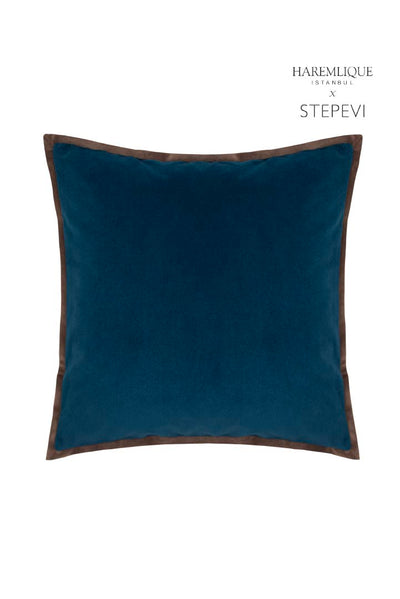 Square Cushion | Navy & Brown - Velvet